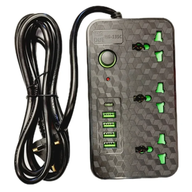 3 راهی برق 4 پورت USB و 1 پورت تایپ سی طول 2.0 متر HG-135C